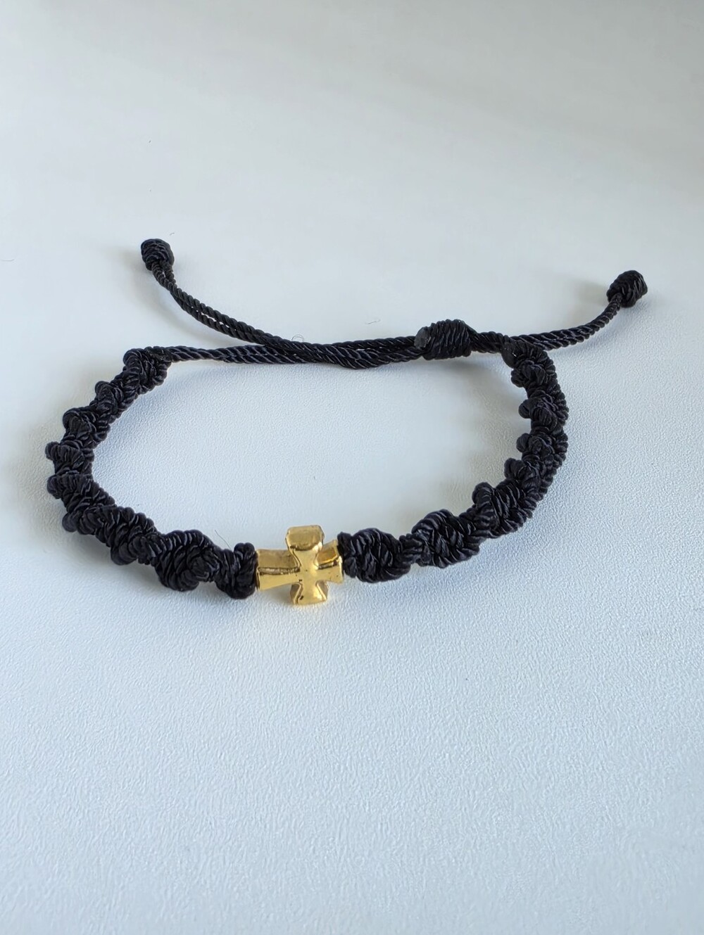 Handmade Black Macrame Cross Bracelet Adjustable  Christian Faith Unisex